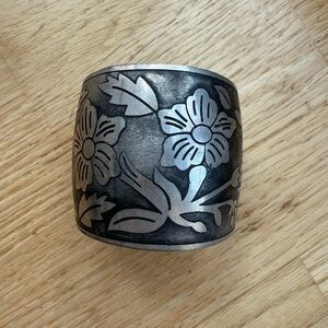 Floral Silver and Black Cuff Bracelet